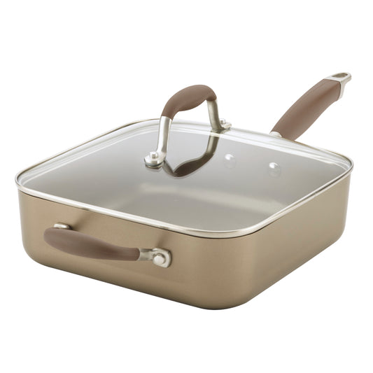 Anolon Advanced Umber Hard-Anodized Nonstick Square Sauté Pan with Lid, 4-Quart, Light Brown