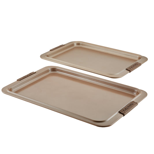 Anolon Advanced Bakeware Nonstick Cookie Sheet Pan Set, 2-Piece, Bronze with Silicone Grips