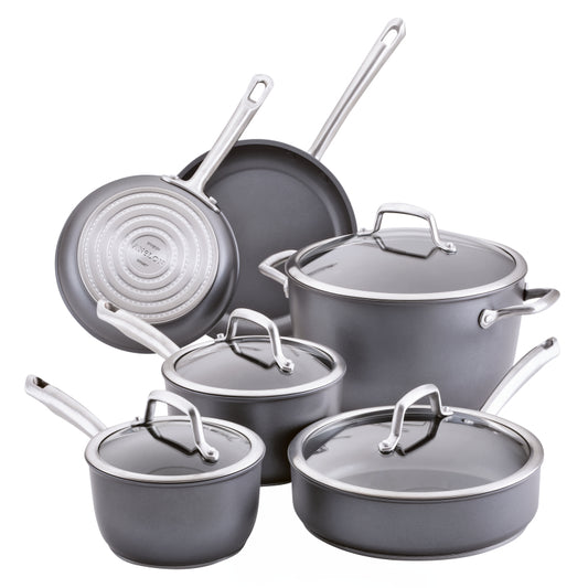 Anolon Accolade Hard Anodized Nonstick Induction Cookware Pots and Pans Set, 10-Piece, Gray