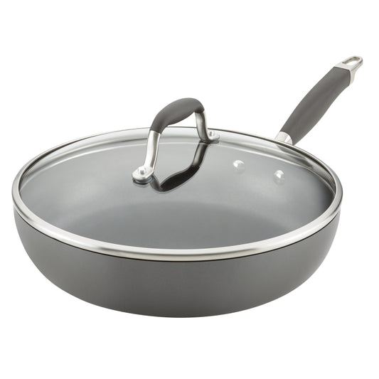 Anolon Advanced Home Hard-Anodized Nonstick Deep Frying Pan with Lid, 12-Inch, Moonstone