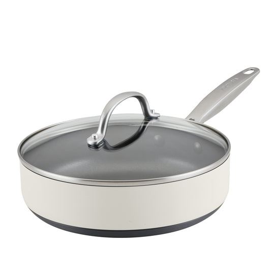 Anolon Achieve Hard Anodized Nonstick Sauté Pan with Lid, 3-Quart, Cream