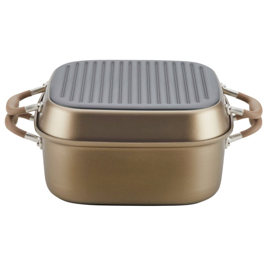 Anolon Advanced Nonstick 2-in-1 Deep Square Grill Pan and Square Roaster, 11-Inch, Umber