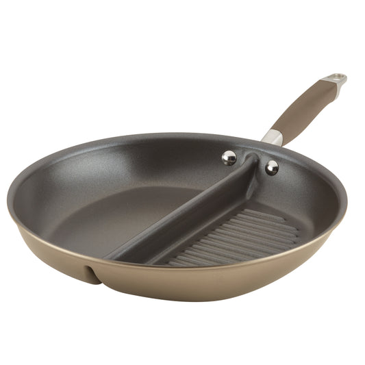 Anolon Advanced Home Hard-Anodized Nonstick Divided Grill and Griddle Pan, 12.5-Inch, Bronze