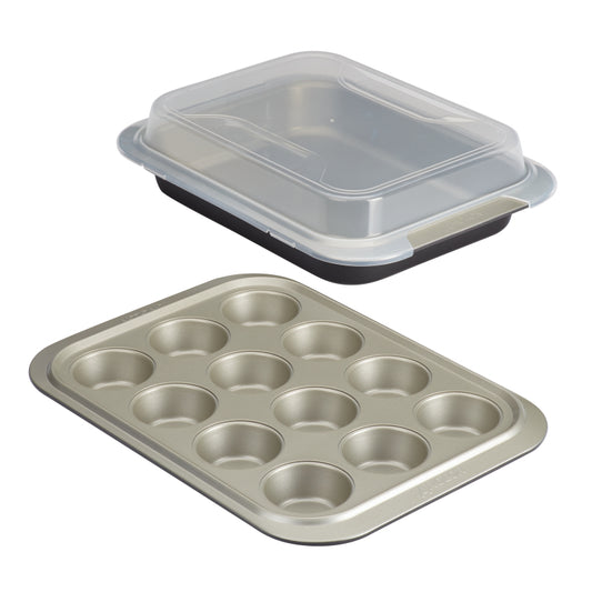 Anolon Allure Nonstick Bakeware Set with Shared Lid, 3-Piece, Onyx/Pewter