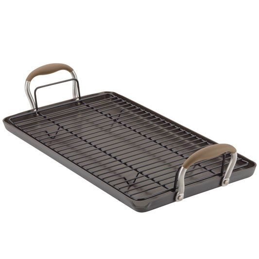 Anolon Advanced Home Hard Anodized Nonstick Double Burner Griddle with Roasting Rack, 2-Piece, Bronze