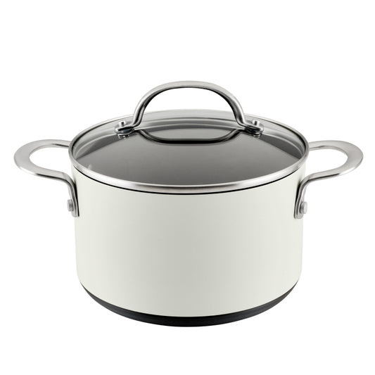 Anolon Achieve Hard Anodized Nonstick Saucepot with Lid, 4-Quart, Cream