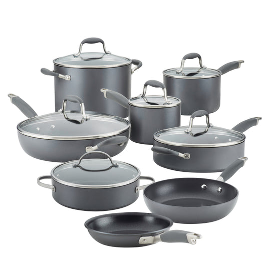 Anolon Advanced Home Hard-Anodized Nonstick Cookware Set, 14-Piece, Moonstone