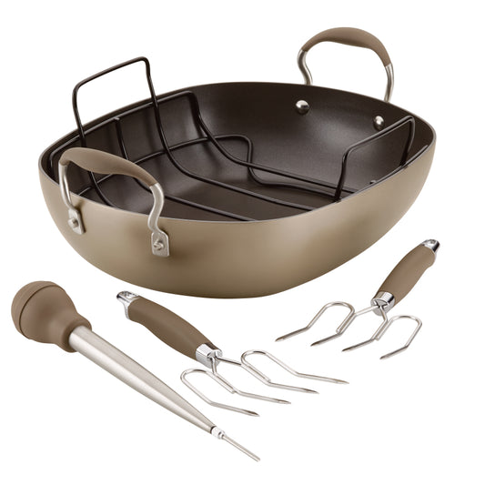 Anolon Advanced Home Hard-Anodized Nonstick Roaster Set, 6-Piece, Bronze