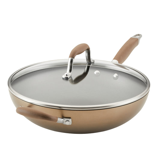 Anolon Advanced Home Hard-Anodized Nonstick Deep Frying Pan with Lid, 12-Inch, Bronze