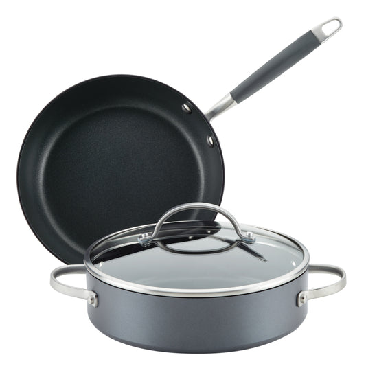 Anolon Advanced Home Hard-Anodized Nonstick Frying Pan and Sauteuse Cookware Set, 3-Piece, Moonstone