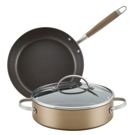 Anolon Advanced Home Hard-Anodized Nonstick Frying Pan and Sauteuse Cookware Set, 3-Piece, Bronze