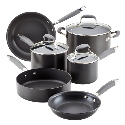 Anolon Advanced Hard Anodized Nonstick Cookware Pots and Pans Set, 9-Piece, Gray