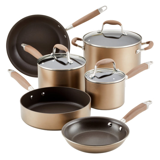 Anolon Advanced Bronze Hard Anodized Nonstick Cookware Pots and Pans Set, 9-Piece, Bronze