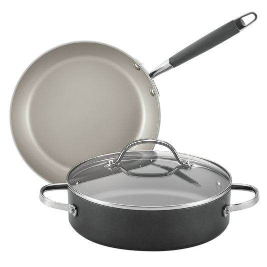 Anolon Advanced Pewter Hard-Anodized Nonstick 3-Piece Cookware Set, Dark Gray