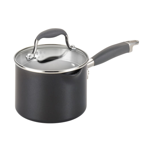 Anolon Advanced Hard Anodized Nonstick Sauce Pan with Pour Spouts and Straining Lid, 2-Quart, Gray