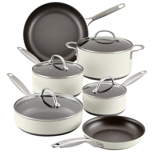 Anolon Achieve Hard Anodized Nonstick Cookware Pots and Pans Set, 10-Piece, Cream