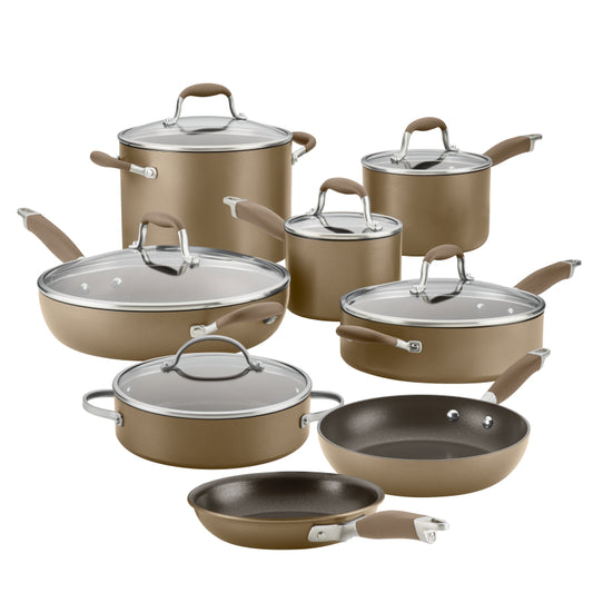 Anolon Advanced Home Hard-Anodized Nonstick Cookware Set, 14-Piece, Bronze