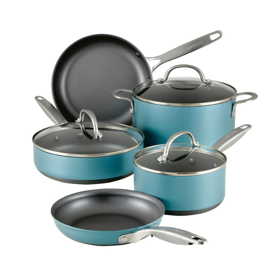 Anolon Achieve Hard Anodized Nonstick Cookware Pots and Pans Set, 8-Piece, Teal