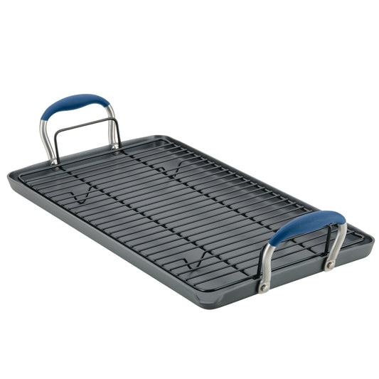 Anolon Advanced Home Hard-Anodized Nonstick Double Burner Griddle, 10-Inch x 18-Inch, Indigo