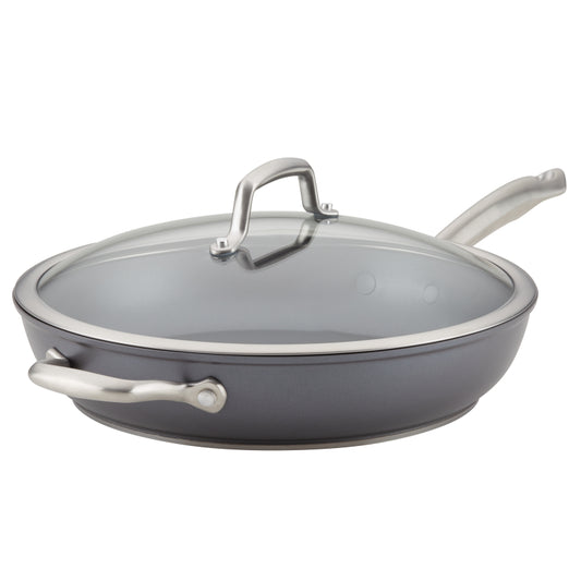 Anolon Accolade Hard-Anodized Nonstick Induction Deep Frying Pan with Lid, 12-Inch, Moonstone