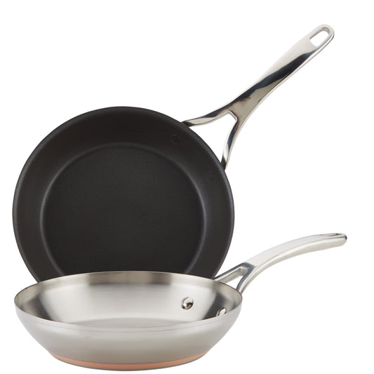 Anolon Nouvelle Copper Stainless Steel and Hard Anodized Nonstick Induction Frying Pan Set, 2-Piece, Silver and Black