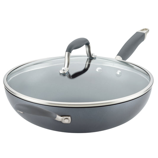 Anolon Advanced Home Hard-Anodized Nonstick Ultimate Pan with Lid and Helper Handle, 12-Inch, Moonstone
