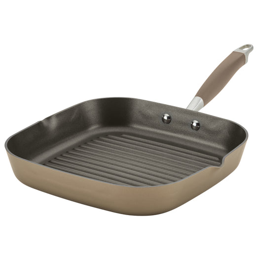 Anolon Advanced Home Hard Anodized Nonstick Deep Square Stovetop Grill Pan, 11-Inch, Bronze
