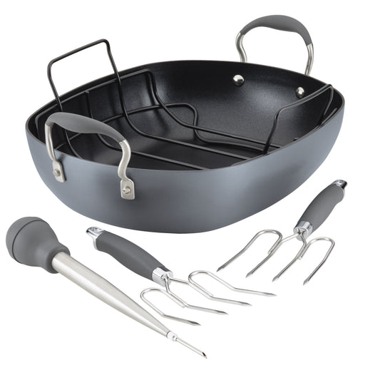 Anolon Advanced Home Hard-Anodized Nonstick Roaster Set, 6-Piece, Moonstone