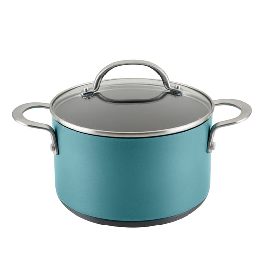Anolon Achieve Hard Anodized Nonstick Saucepot with Lid, 4-Quart, Teal