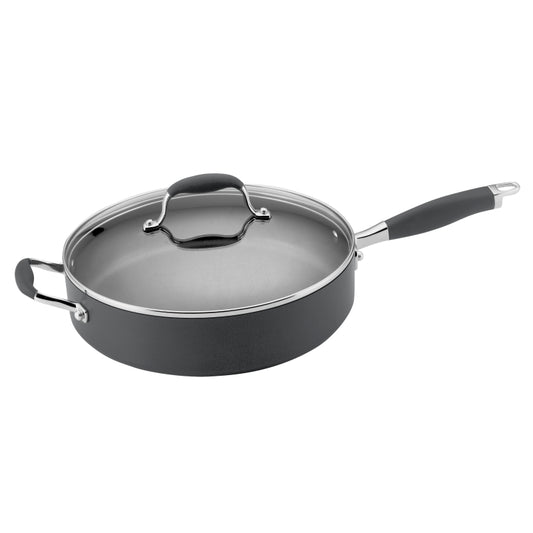Anolon Advanced Hard Anodized Nonstick Sauté Pan with Helper Handle and Lid, 5-Quart, Gray