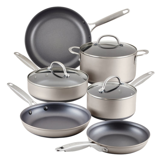 Anolon Achieve Hard Anodized Nonstick Cookware Pots and Pans Set, 9-Piece, Silver