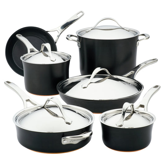 Anolon Nouvelle Copper Luxe Hard-Anodized Nonstick Cookware Induction Pots and Pans Set, 11-Piece, Onyx
