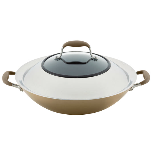 Anolon Advanced Home Hard-Anodized Nonstick Wok with Side Handles and Lid, 14-Inch, Bronze
