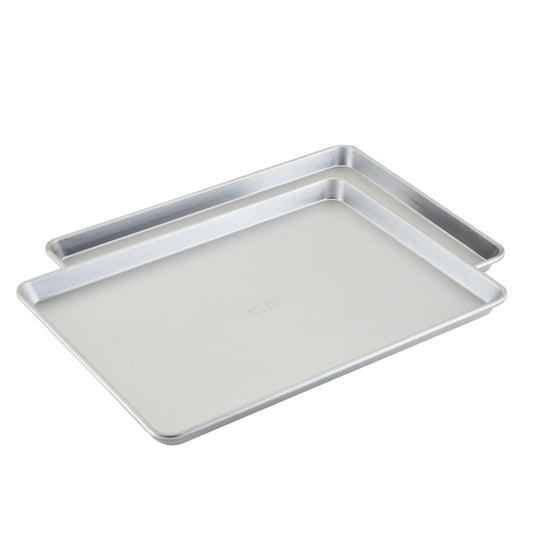 Anolon Pro-Bake Bakeware Aluminized Steel Half Sheet Baking Pan Set, 2-Piece, Silver