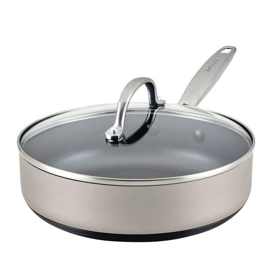 Anolon Achieve Hard Anodized Nonstick Sauté Pan with Lid, 3-Quart, Silver
