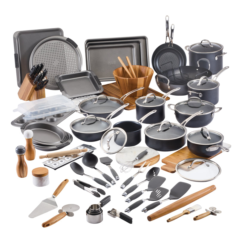 Anolon Everything Set with Cookware, Bakeware, Knives, Tools, Utensils, and Kitchen Accessories, 75 Piece