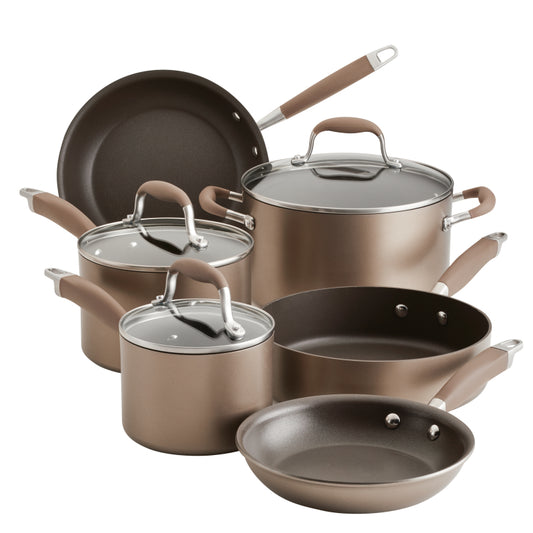 Anolon Advanced Home Hard Anodized Nonstick Cookware Set, 9-Piece, Bronze