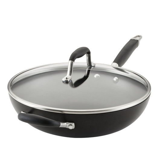 Anolon Advanced Home Hard-Anodized Nonstick Deep Frying Pan with Lid, 12-Inch, Onyx