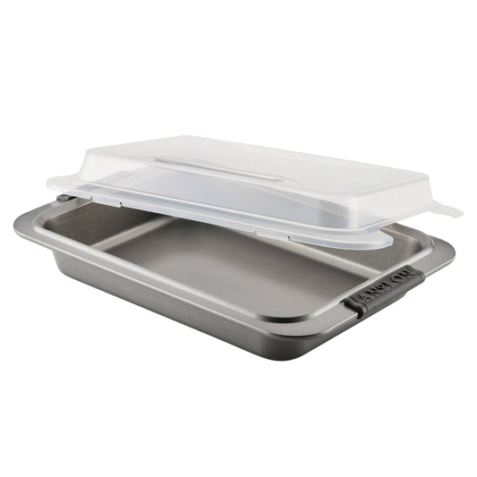 Anolon Advanced Bakeware Nonstick Cake Pan with Lid, 9-Inch x 13-Inch, Gray with Silicone Grips