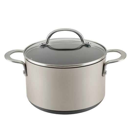 Anolon Achieve Hard Anodized Nonstick Saucepot with Lid, 4-Quart, Silver