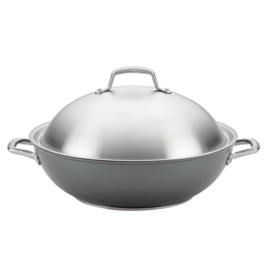 Anolon Accolade Hard-Anodized Nonstick Induction Wok with Lid, 13.5-Inch, Moonstone