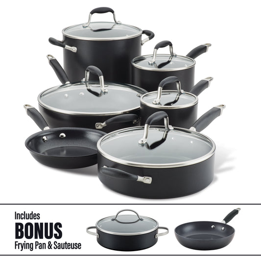 Anolon Advanced Home Hard-Anodized Nonstick Cookware Set, 14-Piece, Onyx